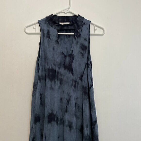 BRAEVE EVEREVER Tie Dye Swing Dress Blue Navy Sleeveless High Neck Cutout Mini - Picture 4 of 14